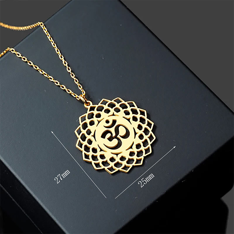 Buddha Stones Hollow Lotus Design Om Symbol Stainless Steel Connection Necklace Pendant