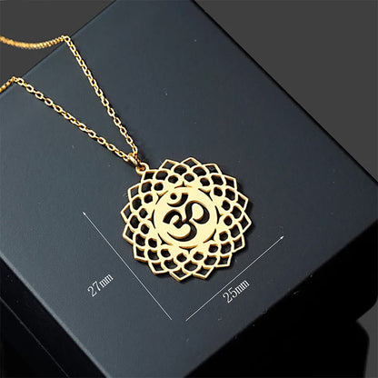 Buddha Stones Hollow Lotus Design Om Symbol Stainless Steel Connection Necklace Pendant