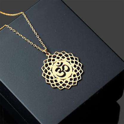 Buddha Stones Hollow Lotus Design Om Symbol Stainless Steel Connection Necklace Pendant