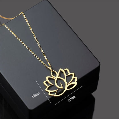 Buddha Stones Hollow Lotus Design Stainless Steel Enlightenment Necklace Pendant