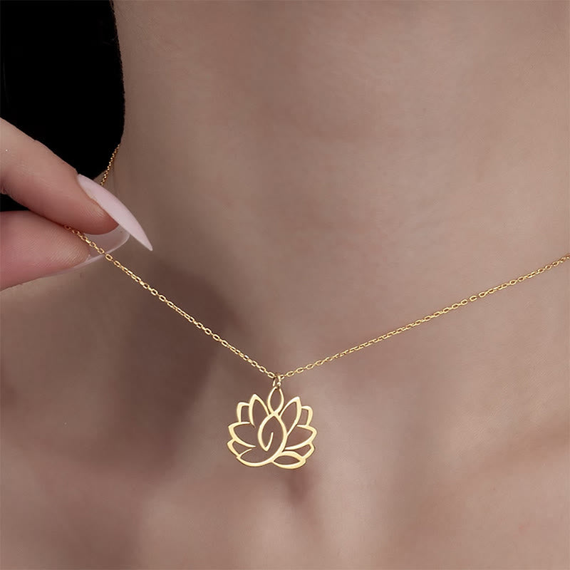 Buddha Stones Hollow Lotus Design Stainless Steel Enlightenment Necklace Pendant