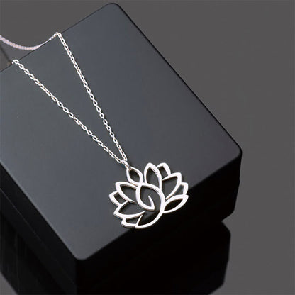 Buddha Stones Hollow Lotus Design Stainless Steel Enlightenment Necklace Pendant