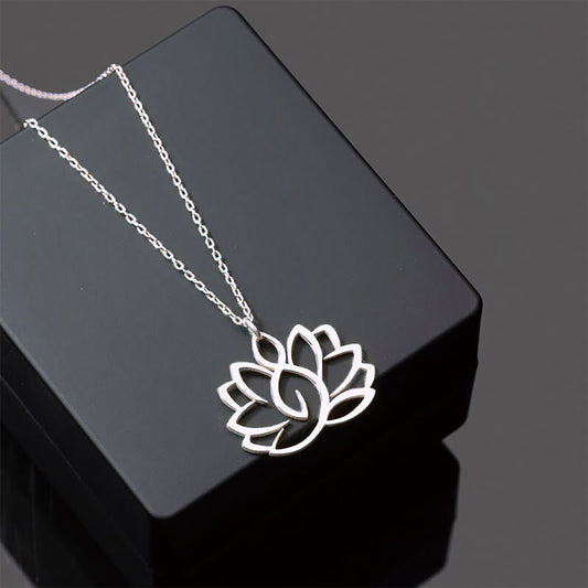 Buddha Stones Hollow Lotus Design Stainless Steel Enlightenment Necklace Pendant