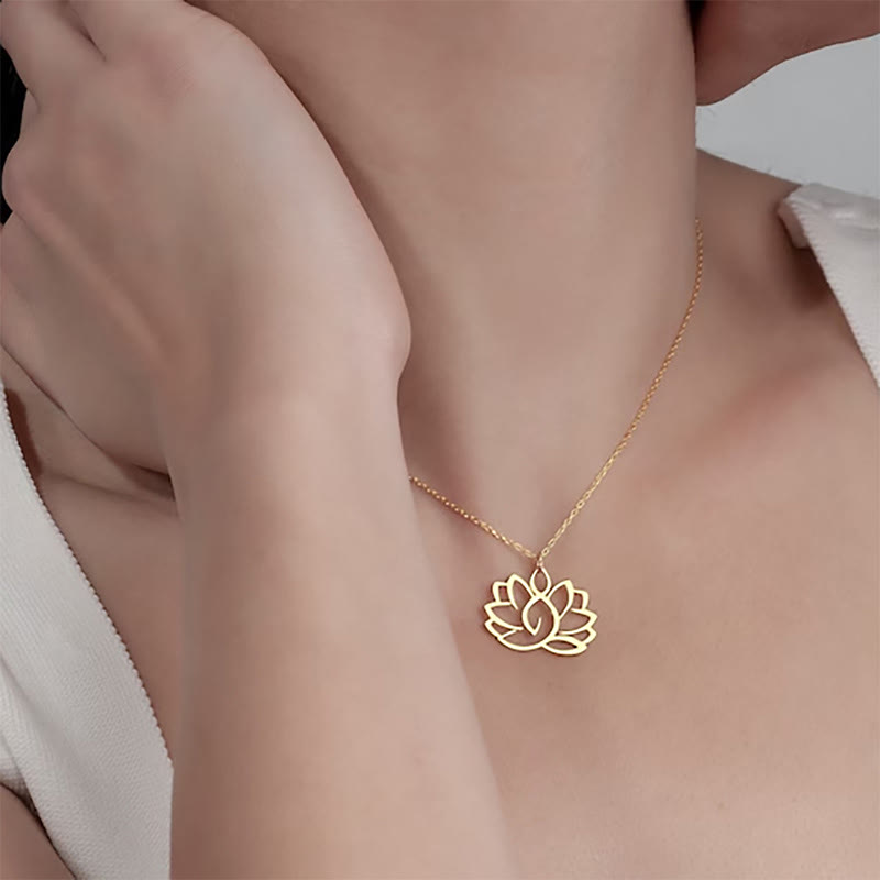 Buddha Stones Hollow Lotus Design Stainless Steel Enlightenment Necklace Pendant