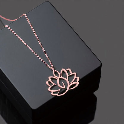 Buddha Stones Hollow Lotus Design Stainless Steel Enlightenment Necklace Pendant