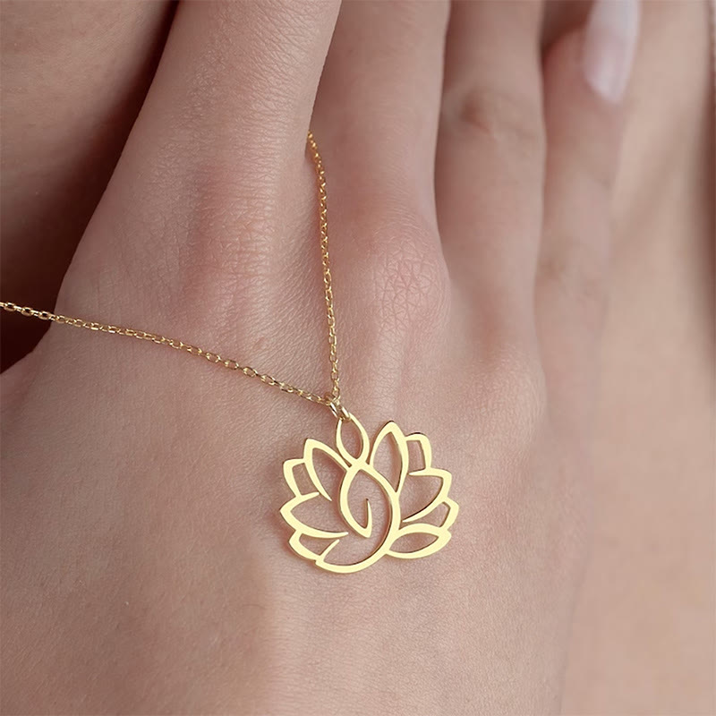 Buddha Stones Hollow Lotus Design Stainless Steel Enlightenment Necklace Pendant