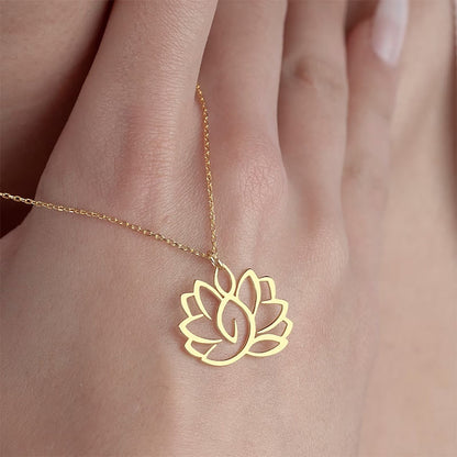 Buddha Stones Hollow Lotus Design Stainless Steel Enlightenment Necklace Pendant