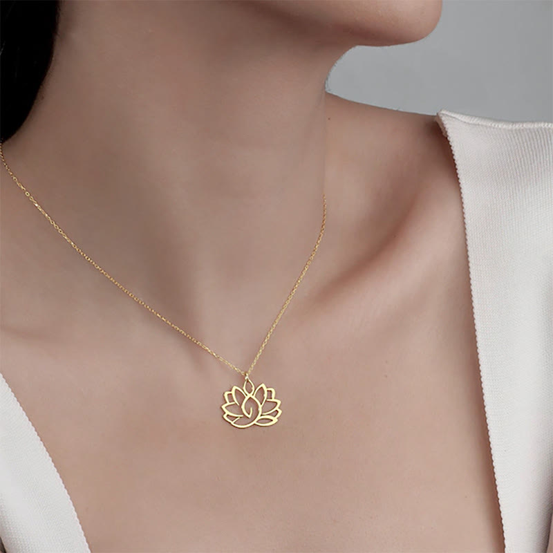 Buddha Stones Hollow Lotus Design Stainless Steel Enlightenment Necklace Pendant