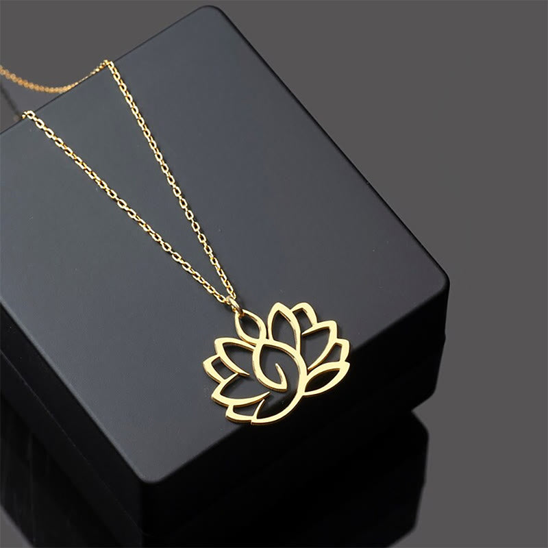 Buddha Stones Hollow Lotus Design Stainless Steel Enlightenment Necklace Pendant