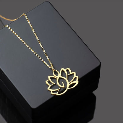Buddha Stones Hollow Lotus Design Stainless Steel Enlightenment Necklace Pendant