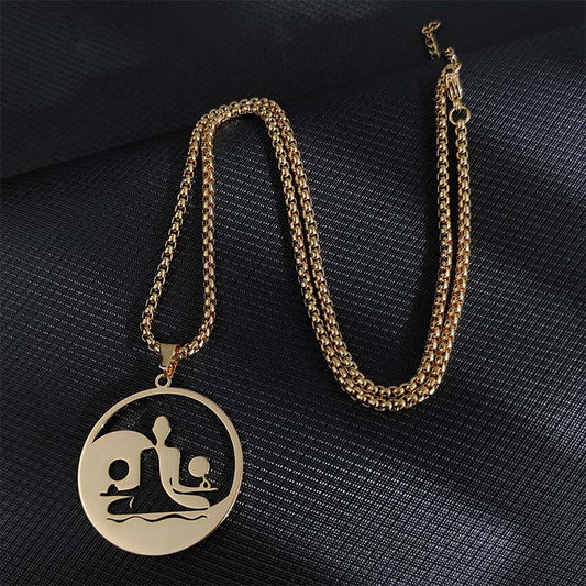 Buddha Stones Yin Yang Buddha Figure Hollow Design Stainless Steel Balance Necklace Pendant