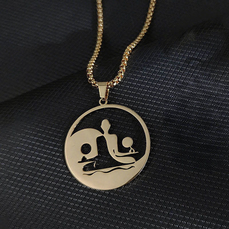 Buddha Stones Yin Yang Buddha Figure Hollow Design Stainless Steel Balance Necklace Pendant