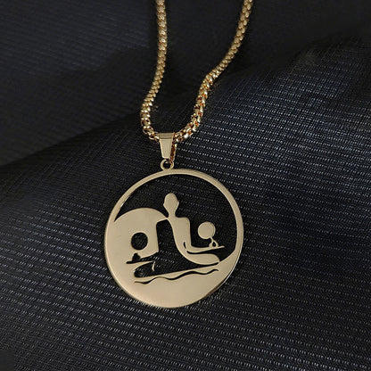 Buddha Stones Yin Yang Buddha Figure Hollow Design Stainless Steel Balance Necklace Pendant