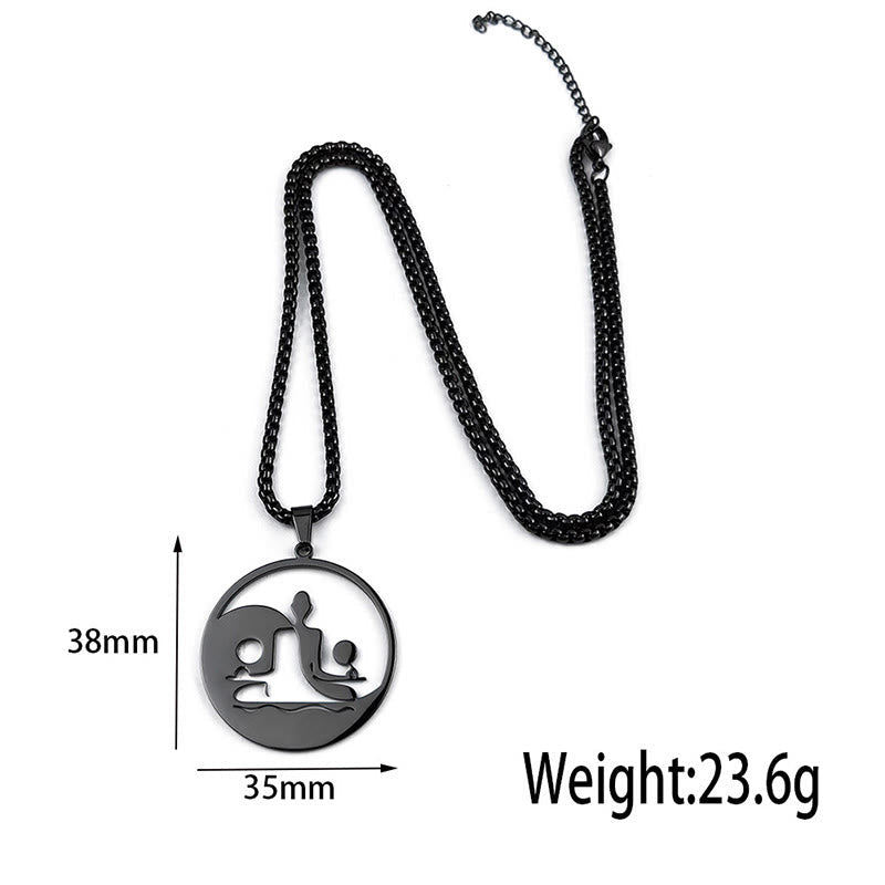 Buddha Stones Yin Yang Buddha Figure Hollow Design Stainless Steel Balance Necklace Pendant