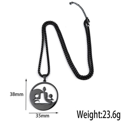 Buddha Stones Yin Yang Buddha Figure Hollow Design Stainless Steel Balance Necklace Pendant