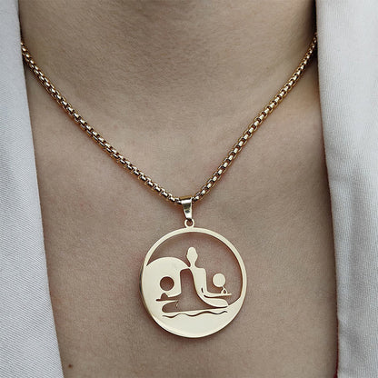 Buddha Stones Yin Yang Buddha Figure Hollow Design Stainless Steel Balance Necklace Pendant