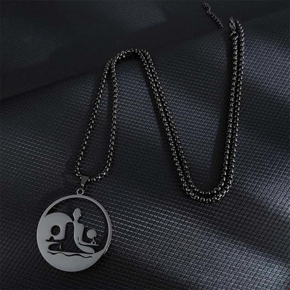 Buddha Stones Yin Yang Buddha Figure Hollow Design Stainless Steel Balance Necklace Pendant