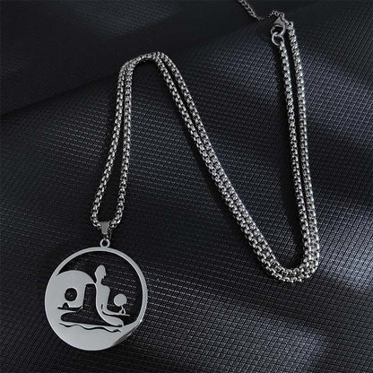 Buddha Stones Yin Yang Buddha Figure Hollow Design Stainless Steel Balance Necklace Pendant