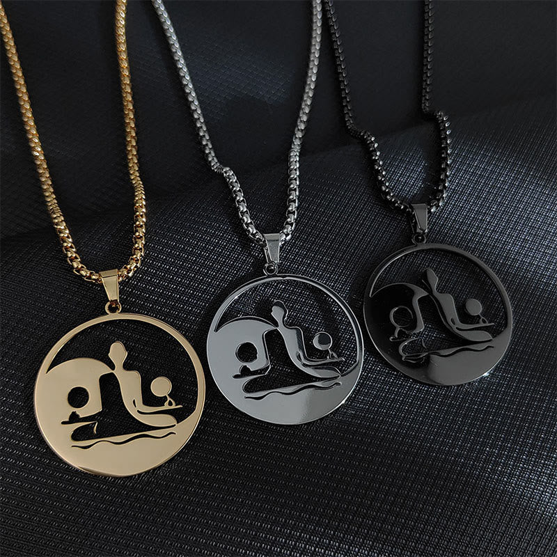 Buddha Stones Yin Yang Buddha Figure Hollow Design Stainless Steel Balance Necklace Pendant