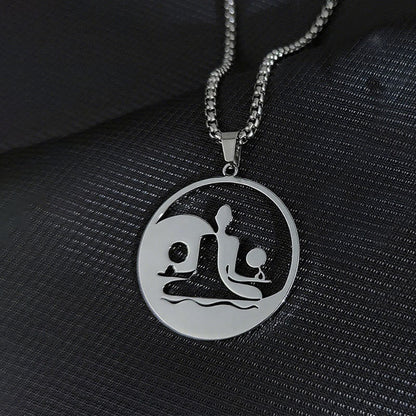 Buddha Stones Yin Yang Buddha Figure Hollow Design Stainless Steel Balance Necklace Pendant