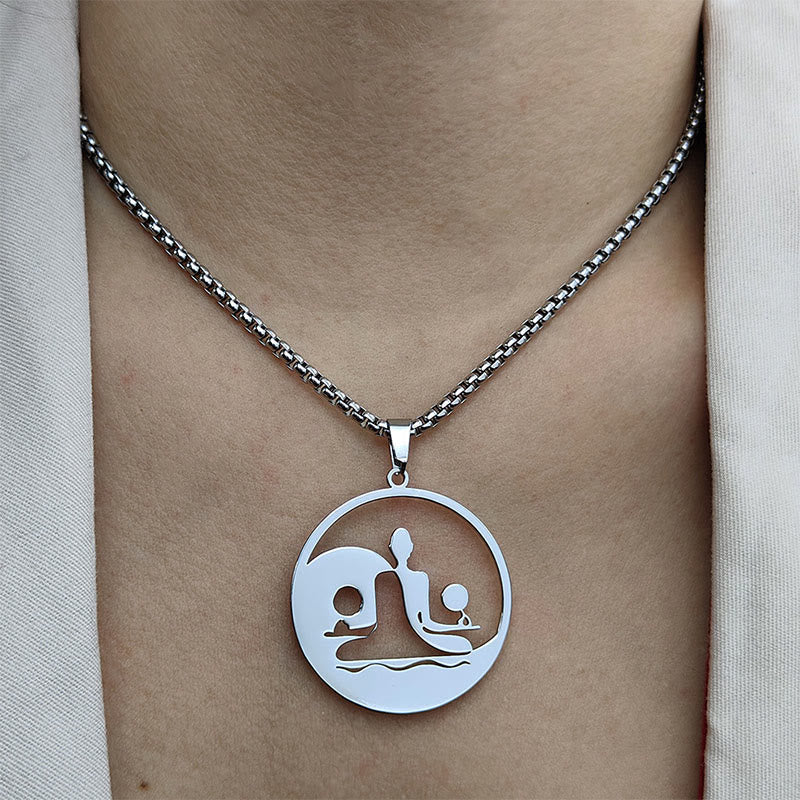 Buddha Stones Yin Yang Buddha Figure Hollow Design Stainless Steel Balance Necklace Pendant