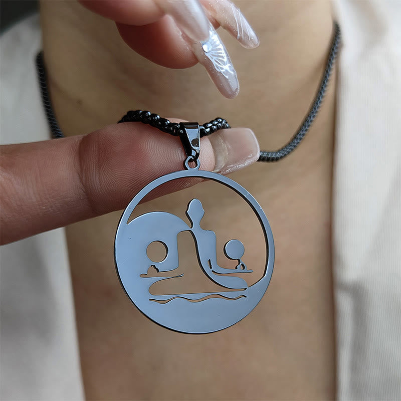 Buddha Stones Yin Yang Buddha Figure Hollow Design Stainless Steel Balance Necklace Pendant