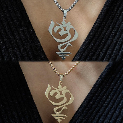 Buddha Stones Vintage OM Symbol geometry Design Stainless Steel Connection Necklace Pendant