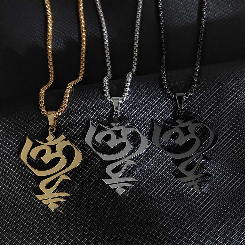 Buddha Stones Vintage OM Symbol geometry Design Stainless Steel Connection Necklace Pendant