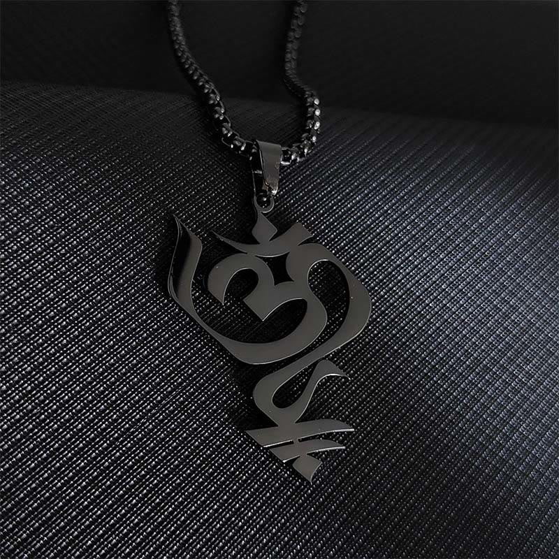 Buddha Stones Vintage OM Symbol geometry Design Stainless Steel Connection Necklace Pendant