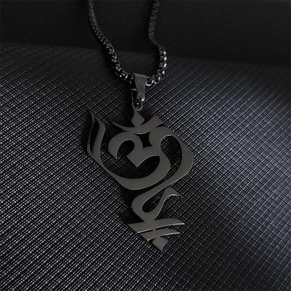Buddha Stones Vintage OM Symbol geometry Design Stainless Steel Connection Necklace Pendant