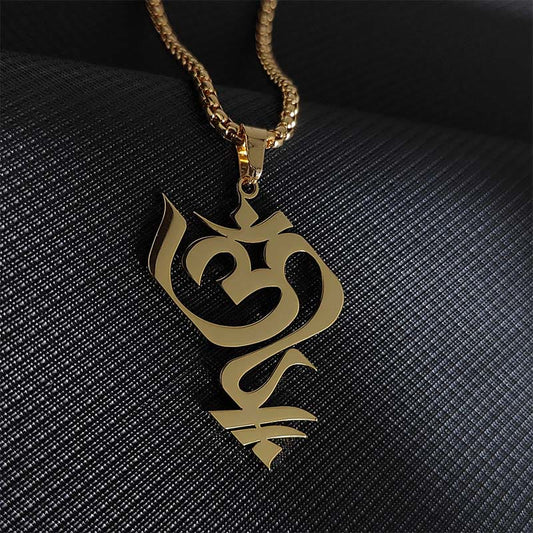 Buddha Stones Vintage OM Symbol geometry Design Stainless Steel Connection Necklace Pendant
