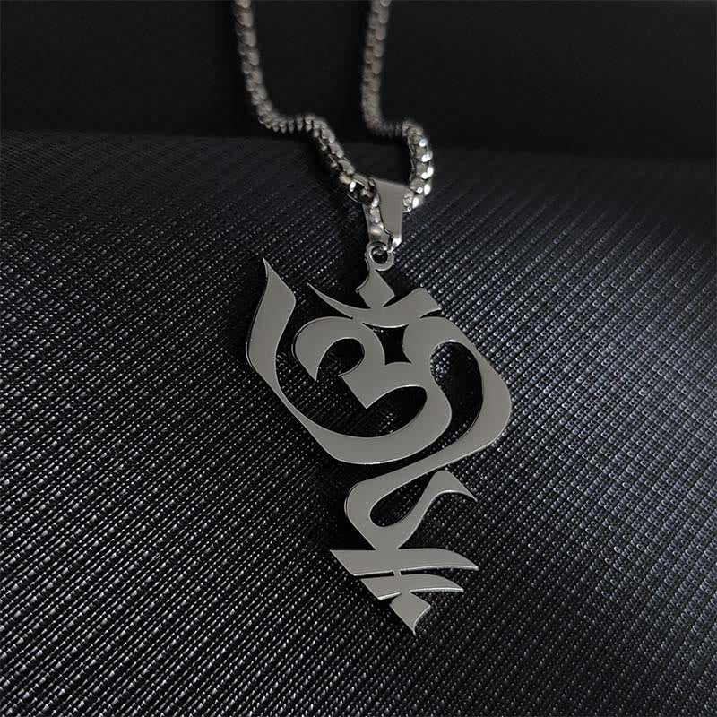 Buddha Stones Vintage OM Symbol geometry Design Stainless Steel Connection Necklace Pendant
