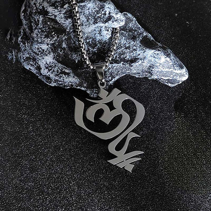 Buddha Stones Vintage OM Symbol geometry Design Stainless Steel Connection Necklace Pendant