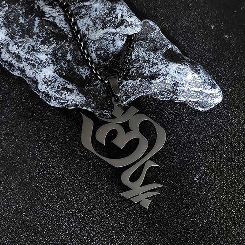 Buddha Stones Vintage OM Symbol geometry Design Stainless Steel Connection Necklace Pendant