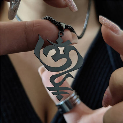 Buddha Stones Vintage OM Symbol geometry Design Stainless Steel Connection Necklace Pendant