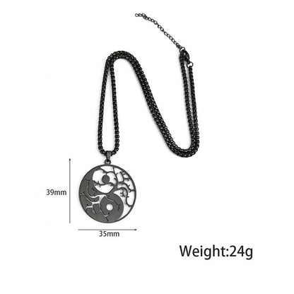 Buddha Stones Branches Hollow Yin Yang Design Stainless Steel Balance Necklace Pendant
