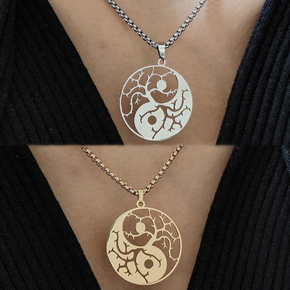 Buddha Stones Branches Hollow Yin Yang Design Stainless Steel Balance Necklace Pendant