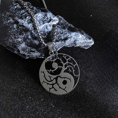 Buddha Stones Branches Hollow Yin Yang Design Stainless Steel Balance Necklace Pendant