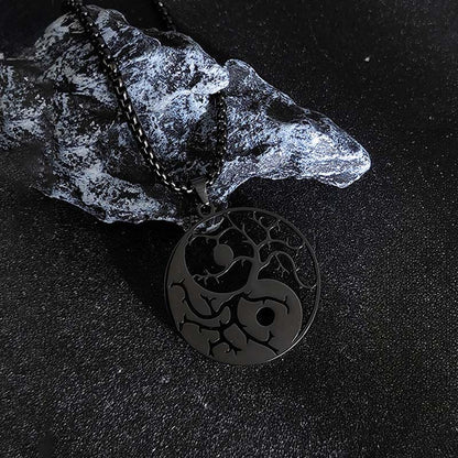 Buddha Stones Branches Hollow Yin Yang Design Stainless Steel Balance Necklace Pendant