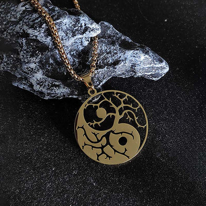 Buddha Stones Branches Hollow Yin Yang Design Stainless Steel Balance Necklace Pendant