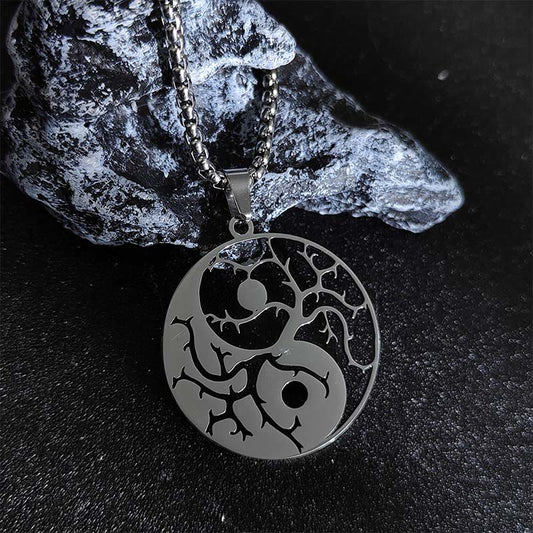 Buddha Stones Branches Hollow Yin Yang Design Stainless Steel Balance Necklace Pendant