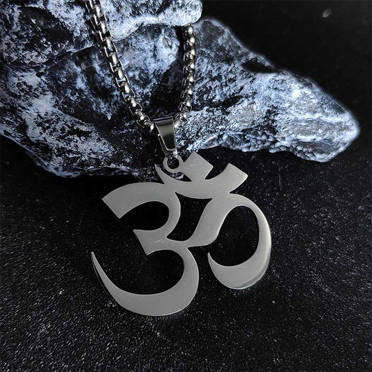 Buddha Stones Om Symbol Mantra Stainless Steel Focus Necklace Pendant