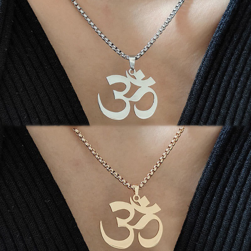 Buddha Stones Om Symbol Mantra Stainless Steel Focus Necklace Pendant