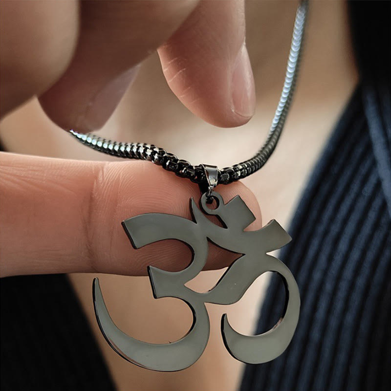 Buddha Stones Om Symbol Mantra Stainless Steel Focus Necklace Pendant