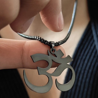Buddha Stones Om Symbol Mantra Stainless Steel Focus Necklace Pendant