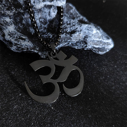 Buddha Stones Om Symbol Mantra Stainless Steel Focus Necklace Pendant