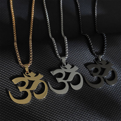 Buddha Stones Om Symbol Mantra Stainless Steel Focus Necklace Pendant