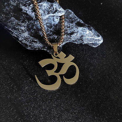 Buddha Stones Om Symbol Mantra Stainless Steel Focus Necklace Pendant