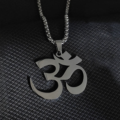 Buddha Stones Om Symbol Mantra Stainless Steel Focus Necklace Pendant