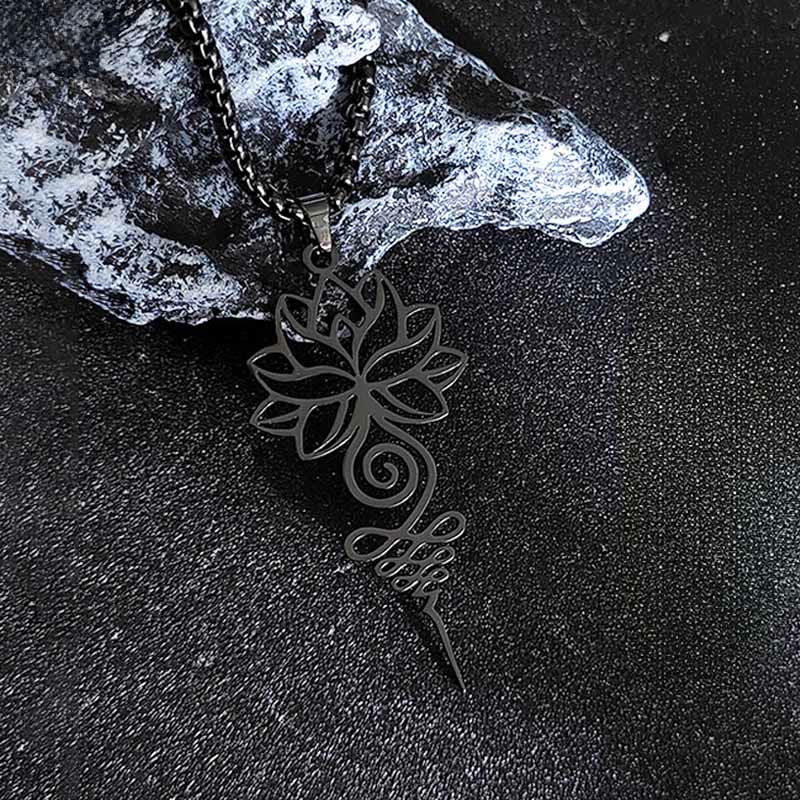 Buddha Stones Lotus Unalome Chakra Symbol Design Stainless Steel Enlightenment Necklace Pendant